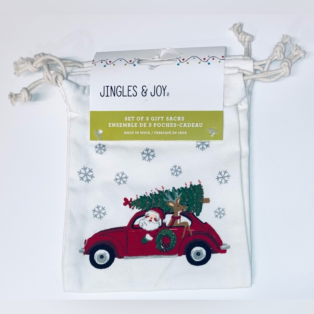 Jingles & Joy Christmas Canvas Gift Sacks. Set of 3 - NEW!